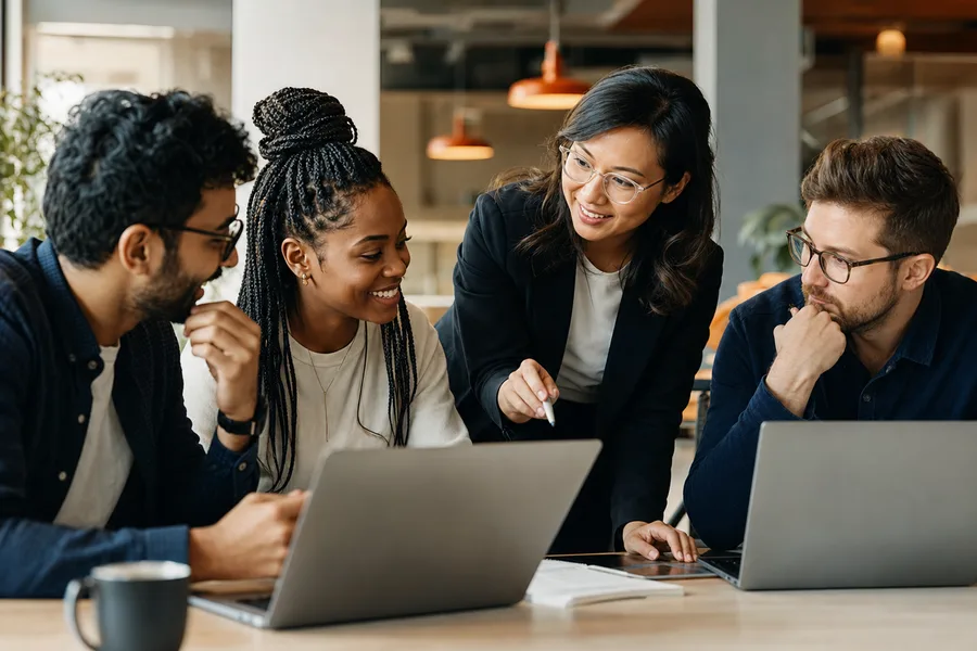 Technology staffing professionals collaborating with a software team